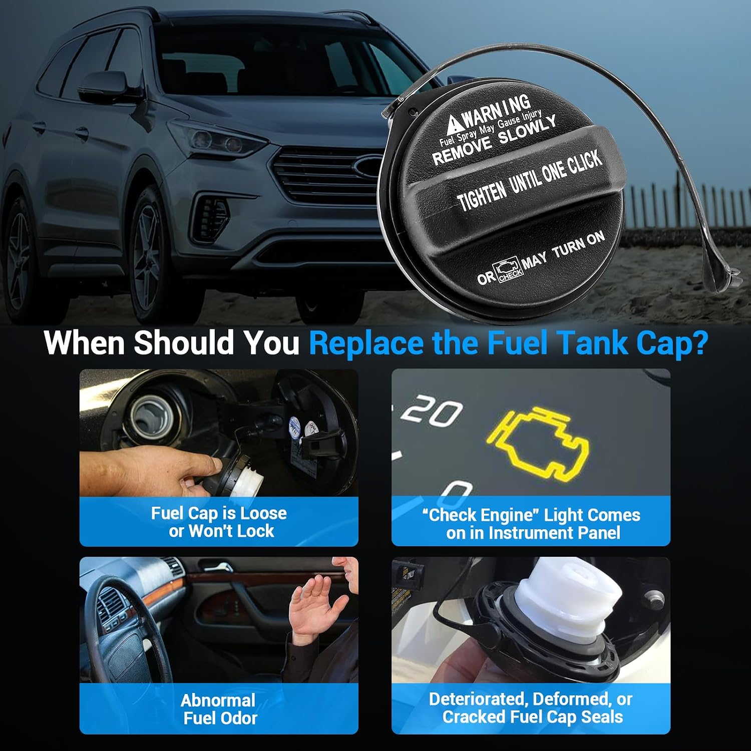 31010-3L600 Gas Cap Compatible with Hyundai Kia,2004-2019 Elantra,2006-2019 Accent Sonata,2007-2019 Santa Fe,2009-2016 Genesis, Fuel Cap Compatible with Tucson Optima Sportage Soul Forte Koup Sedona