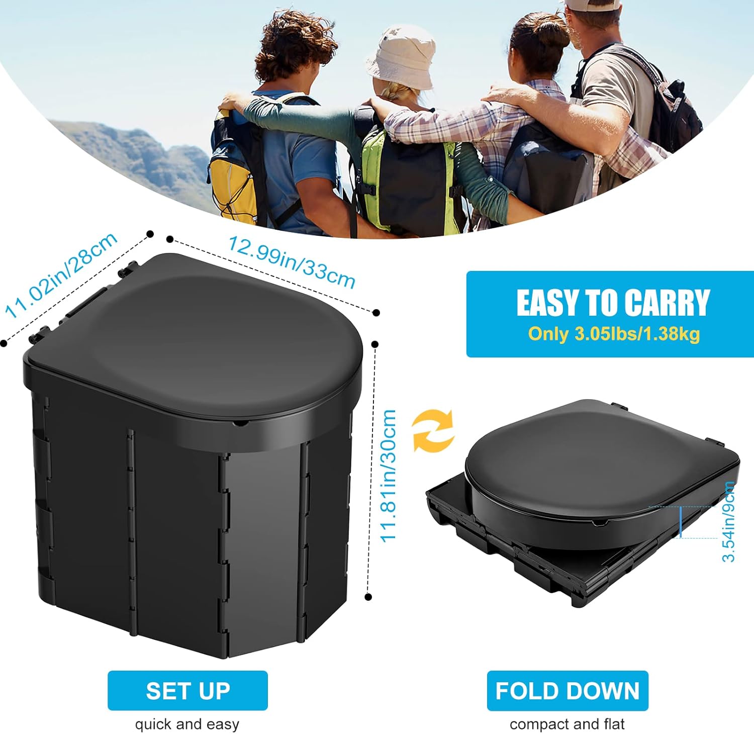 WADEO Upgraded Camping Toilet with Liner, Portable Toilet for Adults with Sturdy Support & Comfortable Seat, Travel Toilet with Lid & Toilet Roll Holder, Perfect for Camping, Trip, Car 6 71GE0JetaZL. AC SL1500