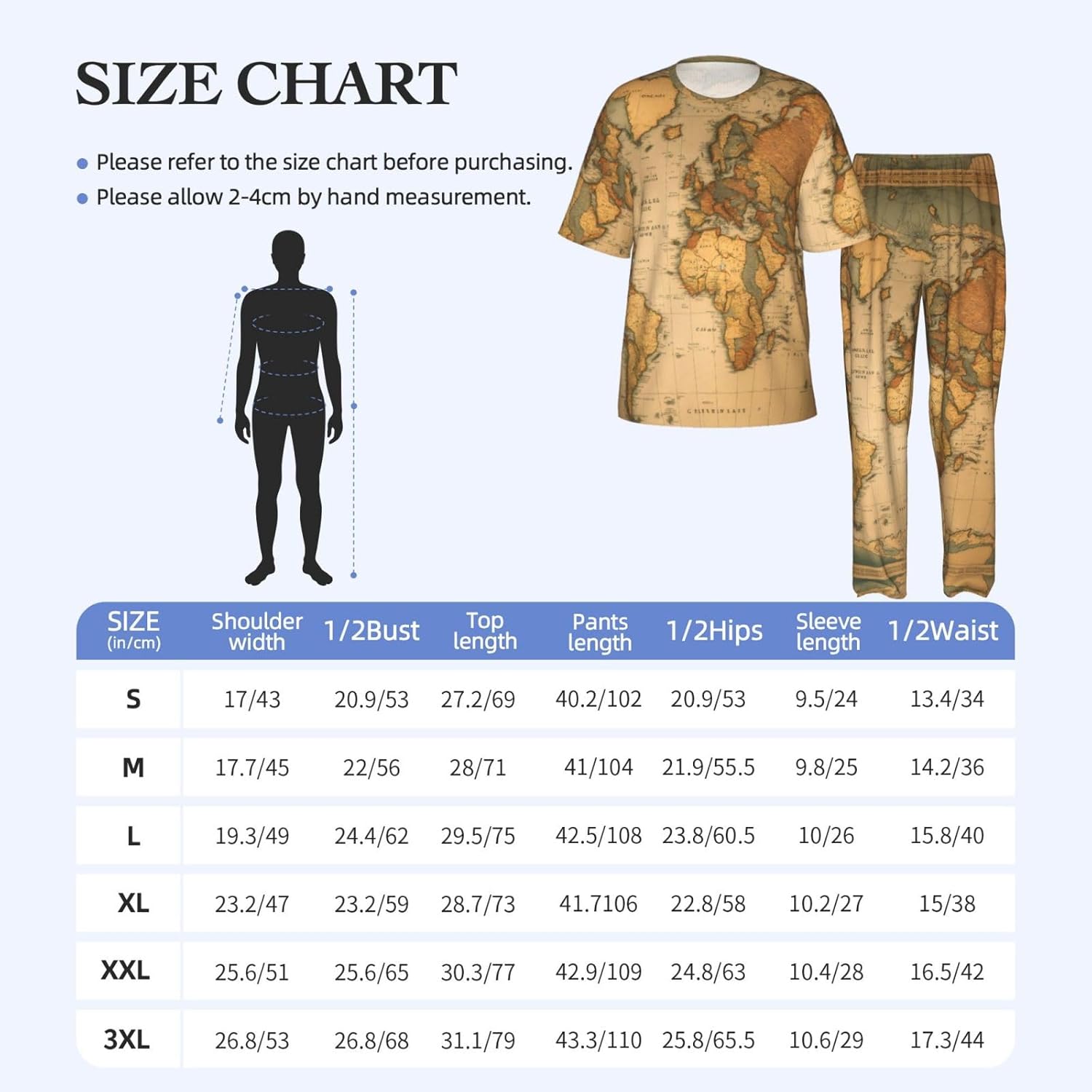 Men'S 2 Piece Loungewear Pajama Set World Map Print Short Sleeve Tee Top And Pants Set S-3xl
