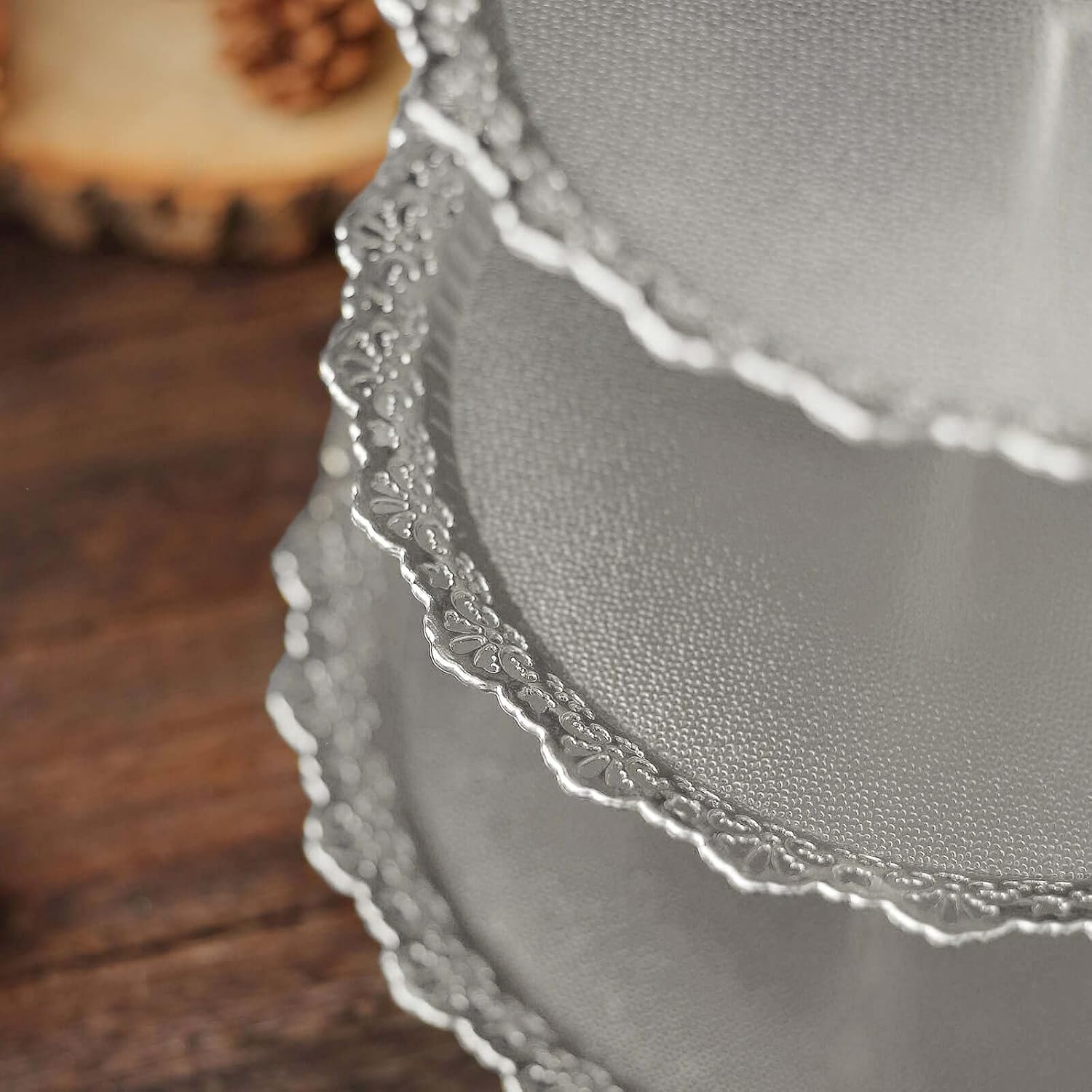 Efavormart 3-Tier Silver Cupcake Stand Lace Cut Scalloped Edge Dessert Tower, Decorative Baby Shower Pastry Display - 15" Tall