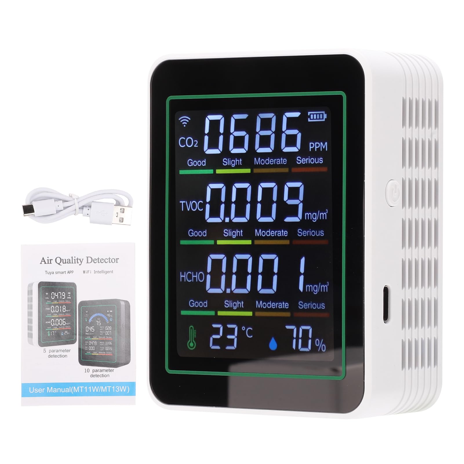 Misuratore di CO2 WiFi per Interni, Rilevatore Display LCD per Serra, Palestra, Casa, Ufficio, Monitor della qualità Dell'aria di Anidride Carbonica Smart, Tester HCHO TVOC (#1)