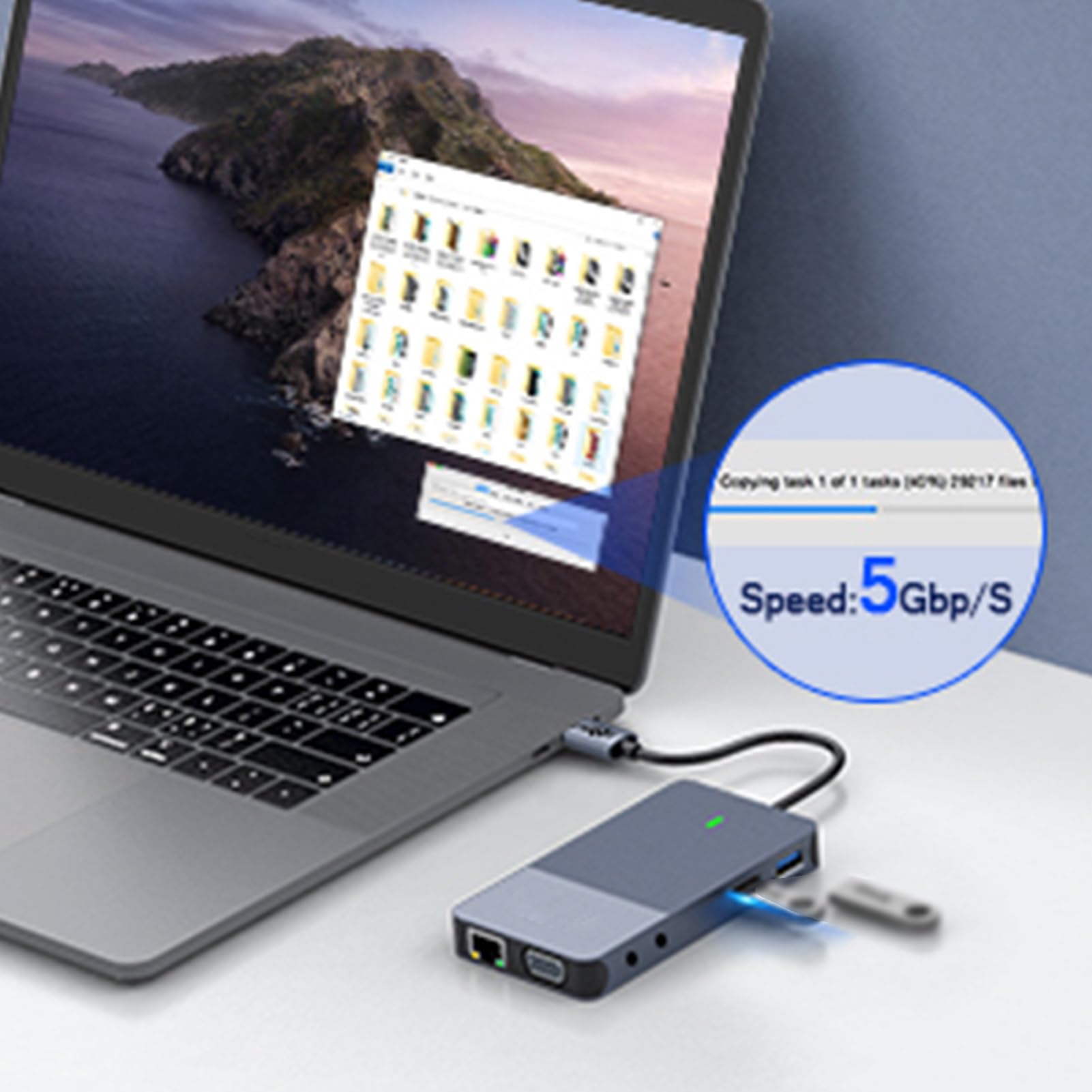 Hub USB C 11 in 1, Docking Station per Display Triplo, Adattatore Multiporta per Laptop in Alluminio con 2 Schede HD 1080P VGA Gigabit Ethernet USB 3.0 TF Audio da 3,5 Mm