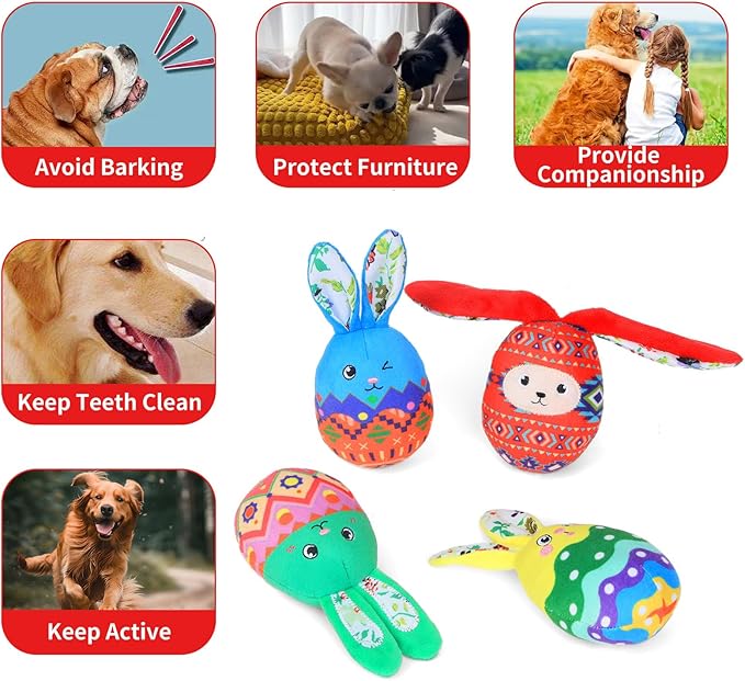 4 Piezas Juguetes para Perros Conejo de Pascua con Squeaker y Papel Crujiente miniatura 5