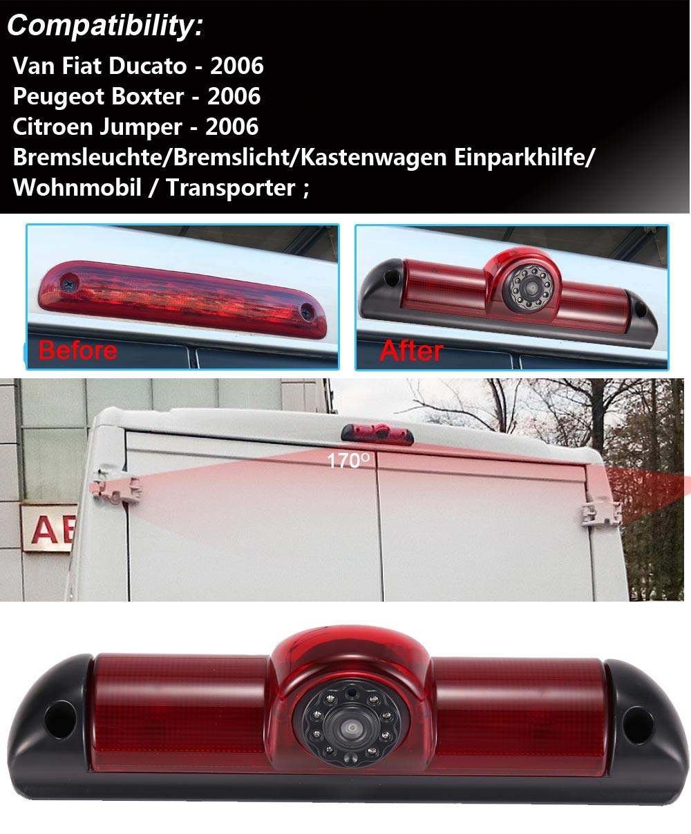HD Auto Transporter Nocturna Luz de Freno Furgoneta Cámara de Marcha Atrás Visión Trasera Coche Puede Ajustar el ángulo Compatible con FIAT Ducato X250/Peugeot Boxter/Citroen Jumper