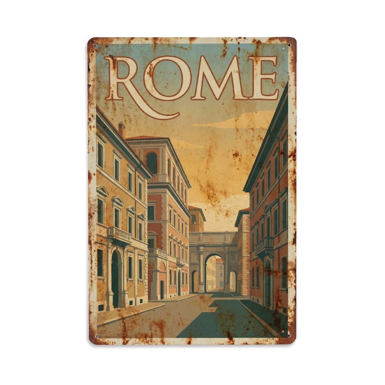 Vintage Travel Rome Via Giulia Renaissance Street Elegant Rusted Italy Metal Tin Sign Plaque Wall Decor for Cafe, Club Bar, Office, Home Garden Metal Poster 8x12Inch