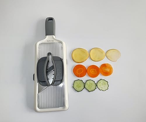 Miniatura 2 de Mandolina ajustable de mano, con agarre para alimentos y cuchillas ajustables, apta para lavavajillas, gris