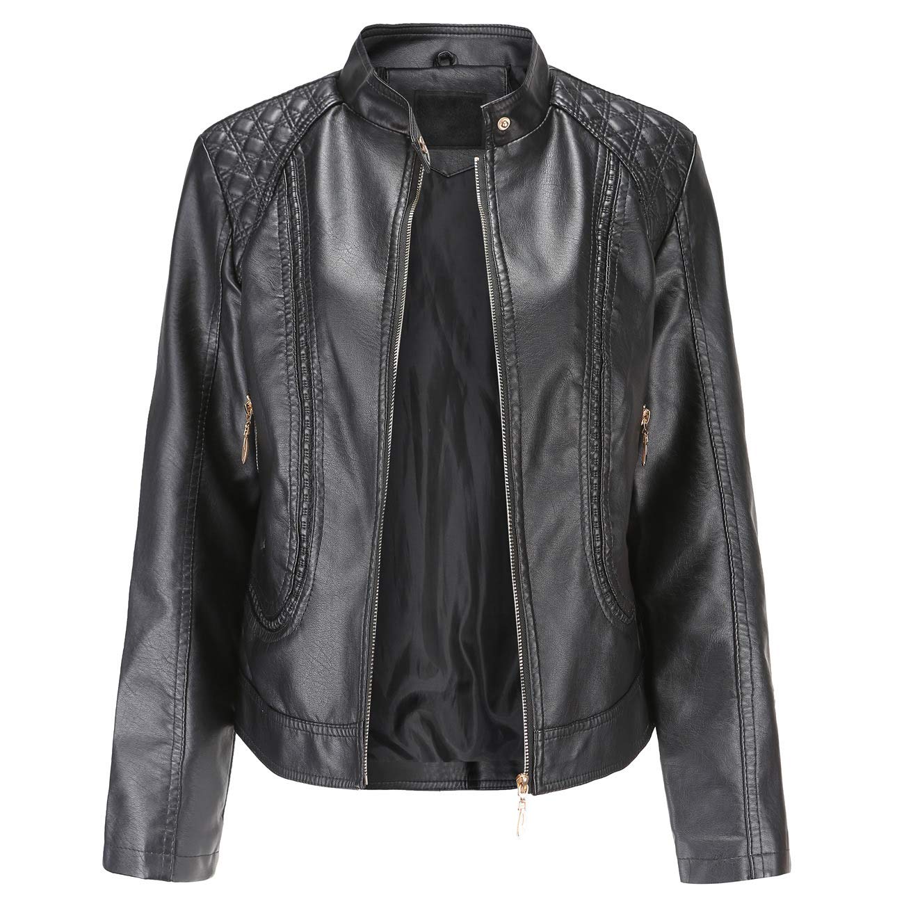 E-girl Damen Kunstleder Motorradjacke Kurze Reißverschlussjacke,EU 36-48