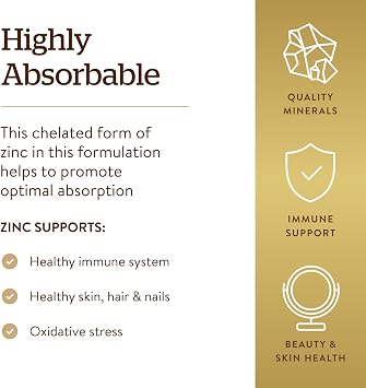 Solgar Chelated Zinc, 100 Tablets - Zinc for Healthy Skin - Supports Cell Growth & DNA Formation - Exerts Antioxidant Activity - Supports A Healthy Immune System - Non GMO, Gluten Free - 100 Servings