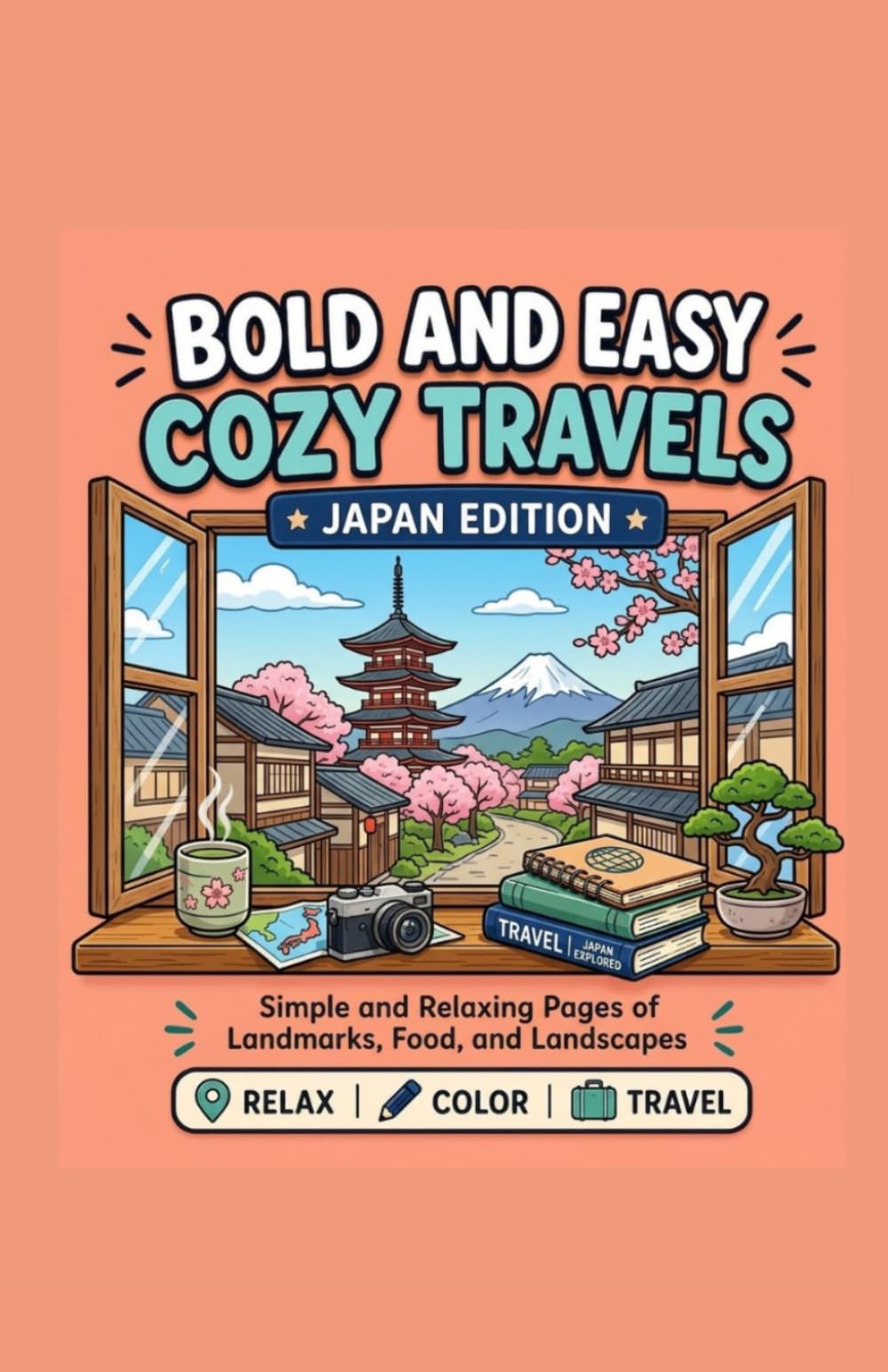 Bold and Easy Cozy Travels: JAPAN Edition: 50 Simple and Relaxing Pages of Landmarks, Food, and Landscapes (Cozy World Journeys)