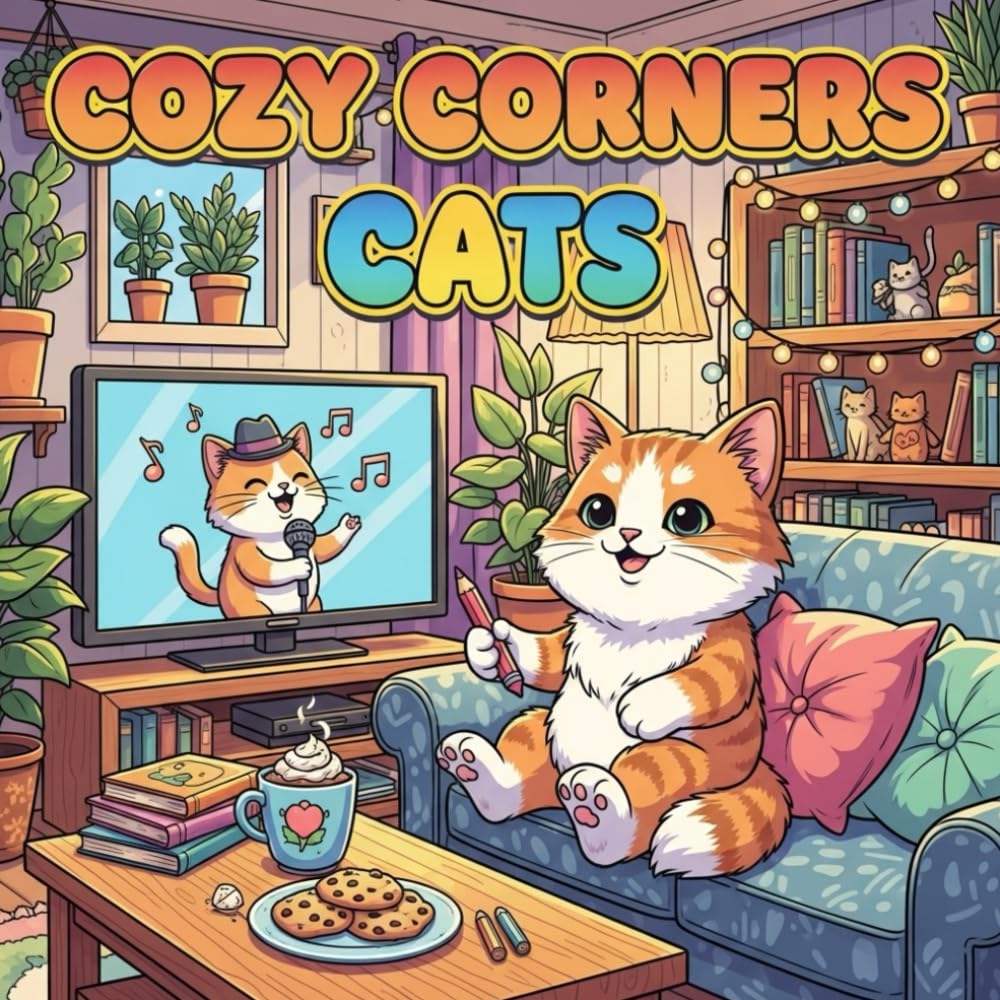 Cozy Corners Cats Coloring Book Adorable Relaxing Cats in Cozy Spaces | Stress Relief Coloring Book for Adults & Teens
