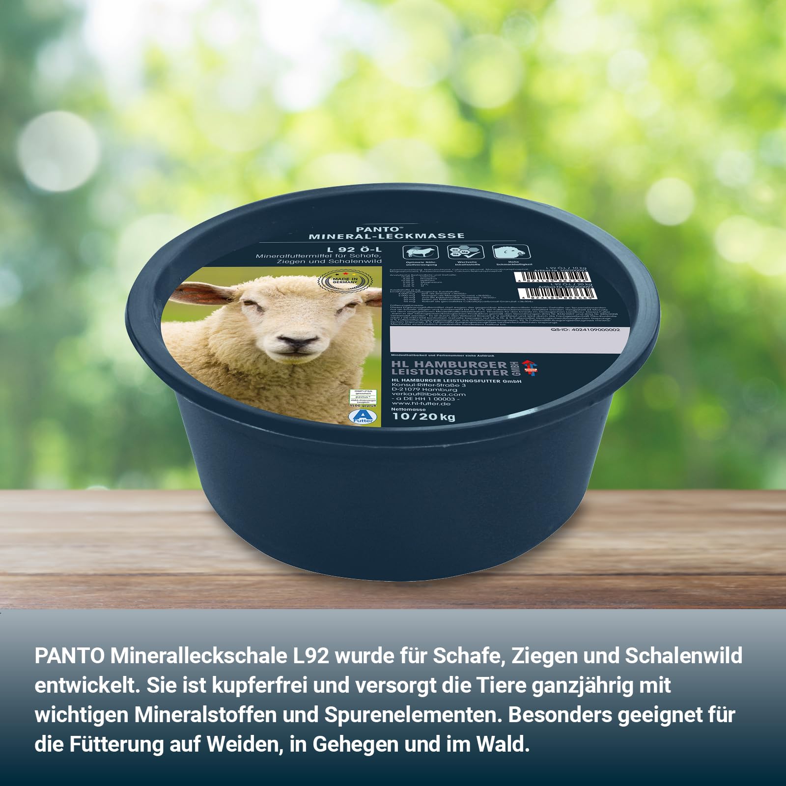PANTO Mineralleckschale L92 10kg – Leckschale für Schafe, Ziegen und Schalenwild, Leckstein ohne Kupfer mit Selen und Zink