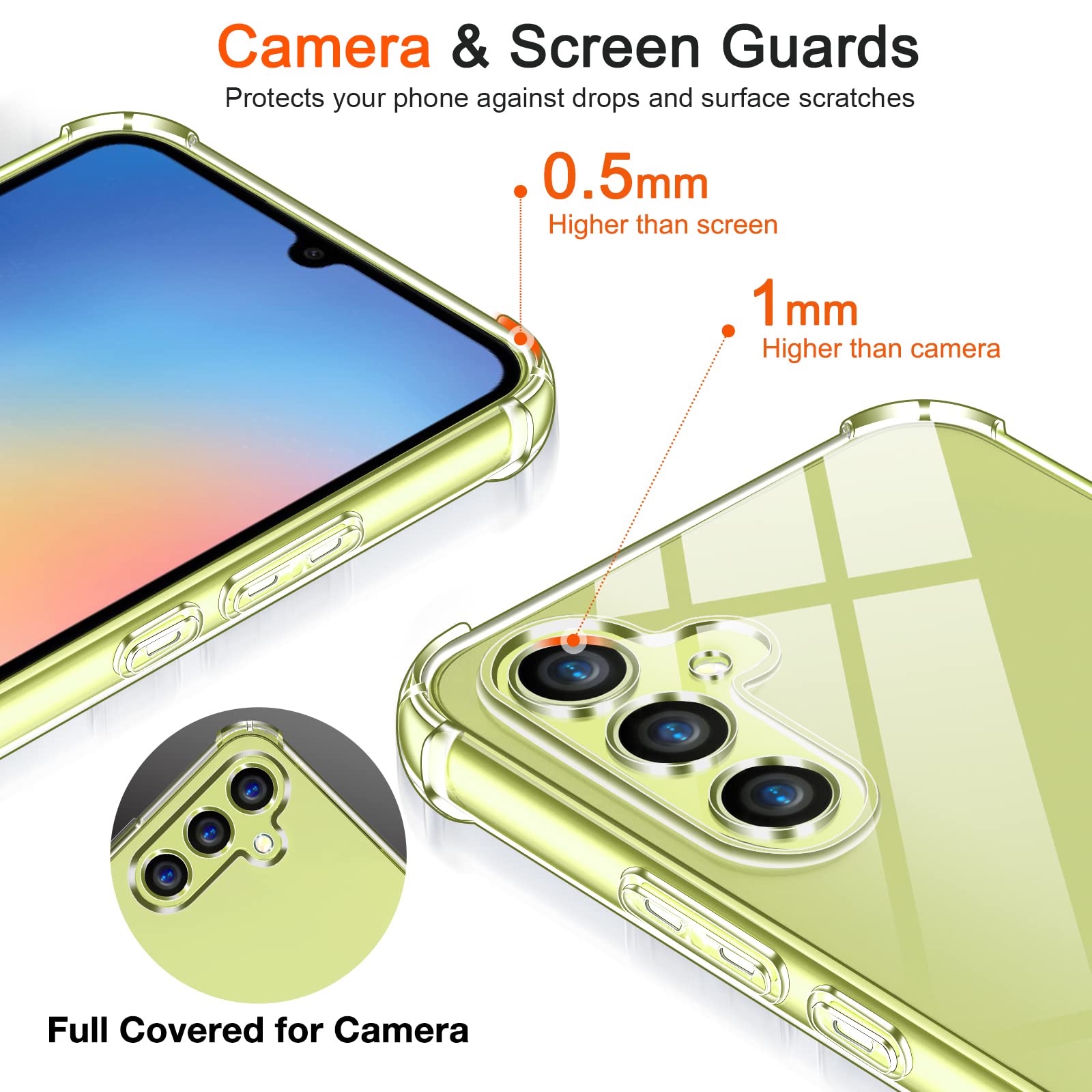 iVoler Cover per Samsung Galaxy A34 5G, Antiurto Custodia con Paraurti in TPU Morbido e 3 Pezzi Pellicola Vetro Temperato, Ultra Sottile Trasparente Silicone Protettiva Case