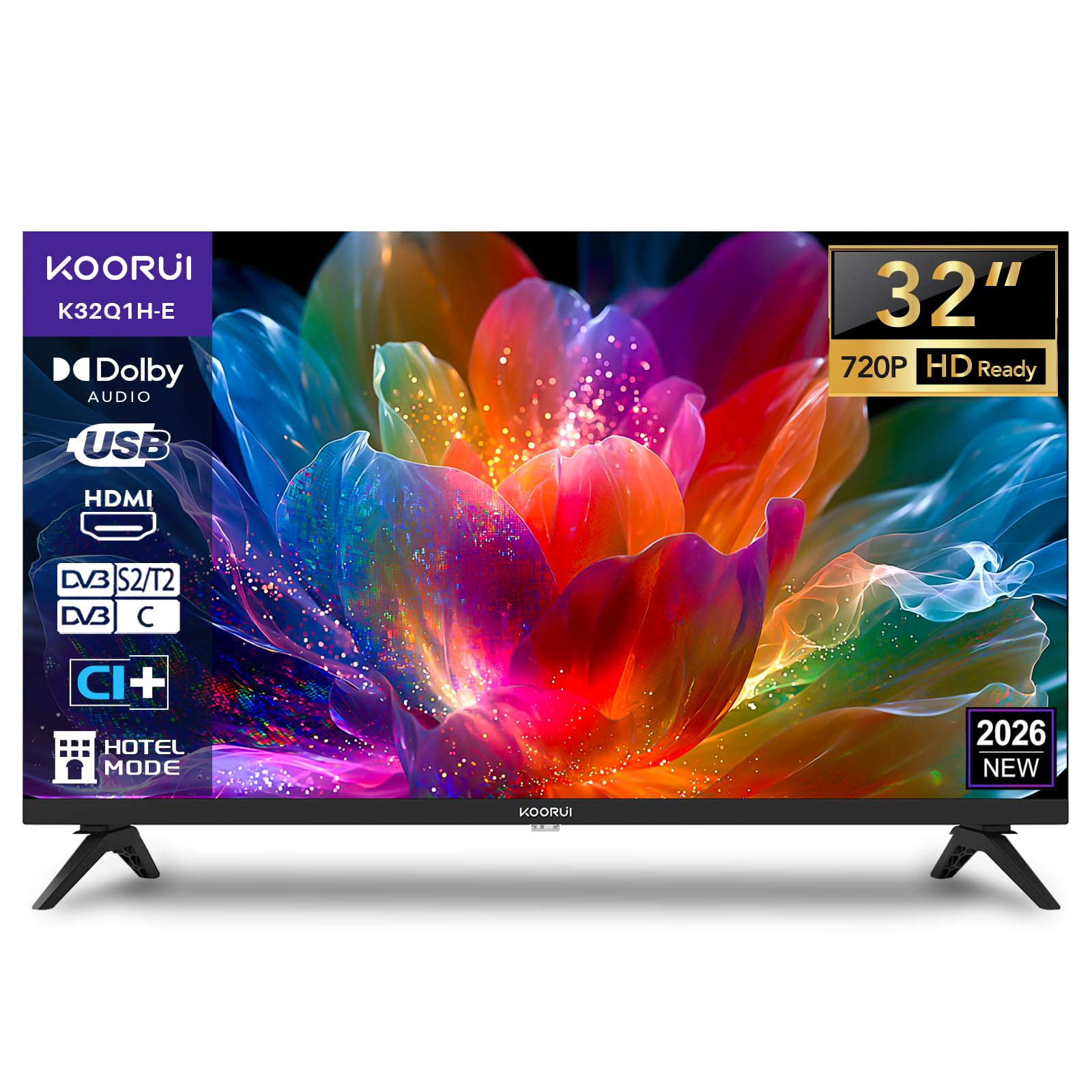 KOORUI Televisor de 32 Pulgadas, LED HD Pantalla sin Marco, K32Q1H-E, 2026