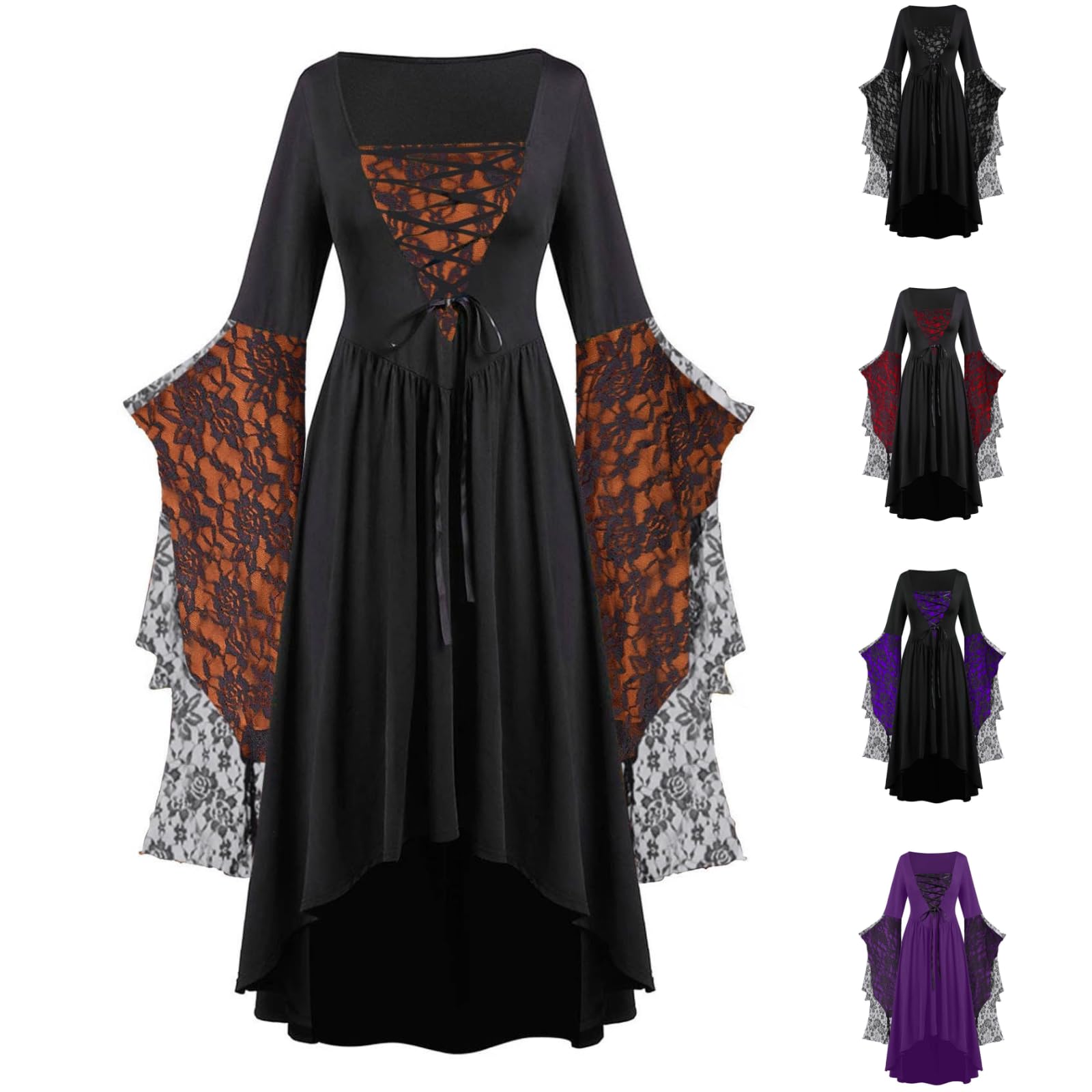 Halloween Costumes Adult Women Medieval Ladies Corset Dress Gothic Clothes Fancy Plus Size Witch Party Red Riding Hood Day of The Dead Purple Little Couple Sexy Pink Lace Outfits Sleeve Sexy Carnival