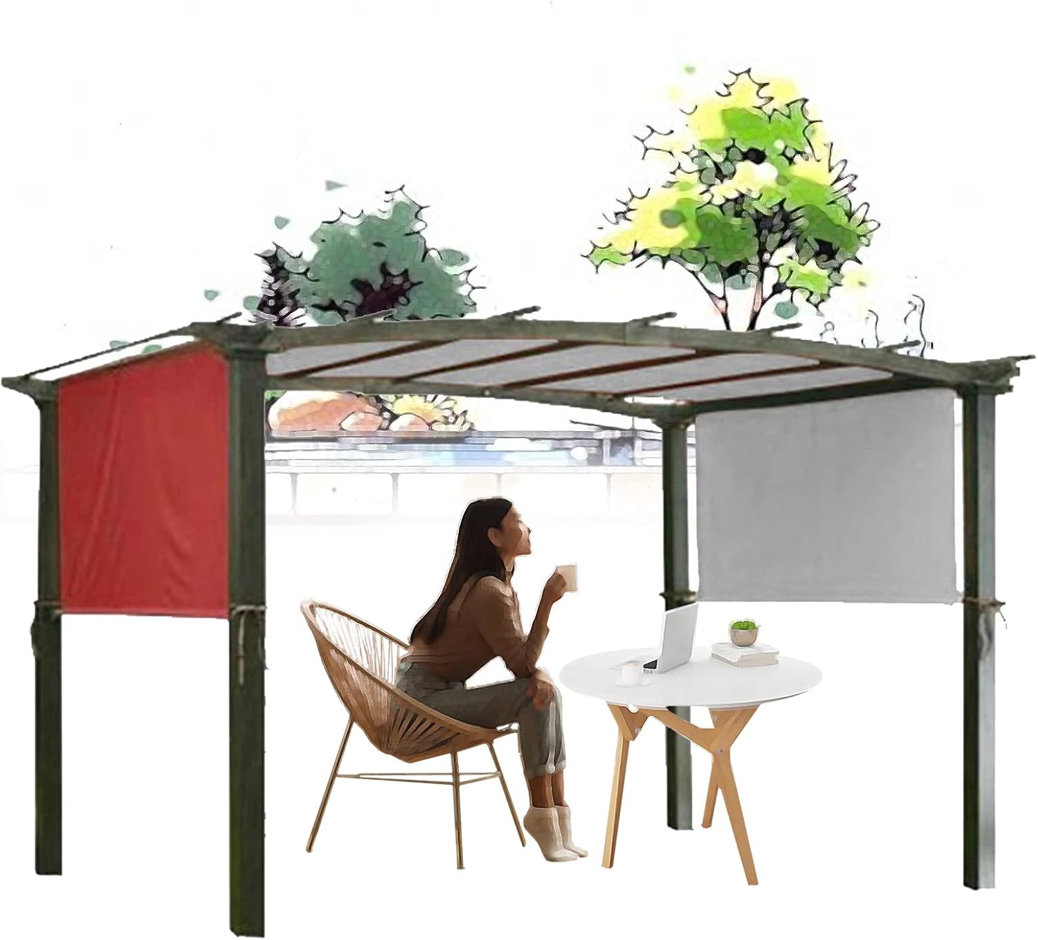 Awning Sun Shade Canopys Cover Sturdy Durable Replacement Awning, Universal Replacement Canopy for Pergola Structure, Outdoor Water Proof Shade Canopy Cover (Cover Only)