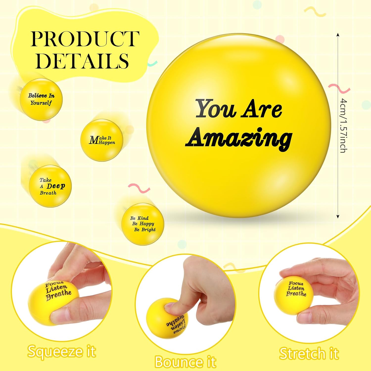 Poen 120 Pcs Motivational Stress Balls for Adults Bulk 1.57 Inch Stress Relief Balls Foam Squeeze Toys with Inspirational Quotes Anxiety Relief Fidget Toys for Office Employee Gifts