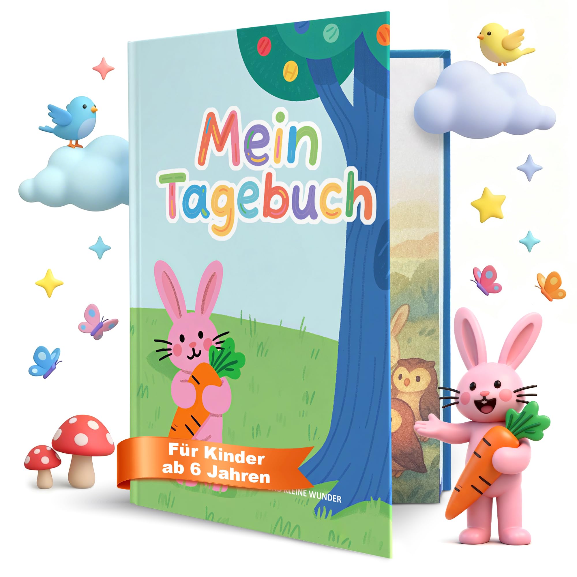 BIROYAL Gefühlstagebuch Kinder, Tagebuch Kinder A5 Hardcover - 5-Minuten Achtsamkeit für 6-12 Jahre, 120g Tintenfestes Papier, 24 Wochen Tagebuch mit Begleiter Nala für Kindererziehung & Familien