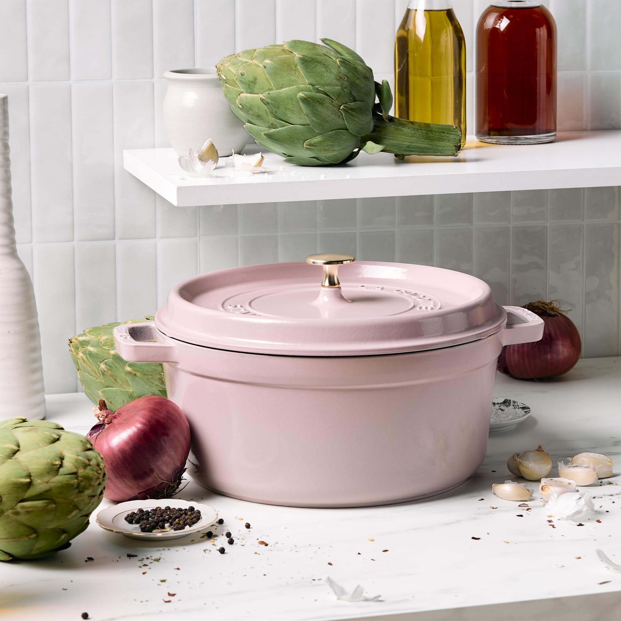 Amazon.com: Staub Cast Iron Round Cocotte 5.5-quart-Peony Pink