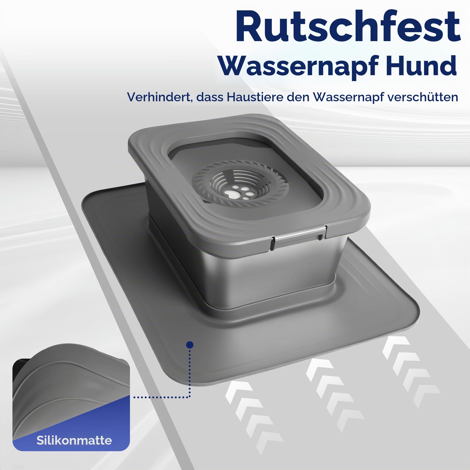 Bostar 10L Wassernapf Hund Ohne Sabbern mit XXL Silikonmatte/Ersatzfilter, Edelstahl Trinknapf Anti Schlabber Wasserspender für Mittelgroße/Große Hunde, Spülmaschinenfest