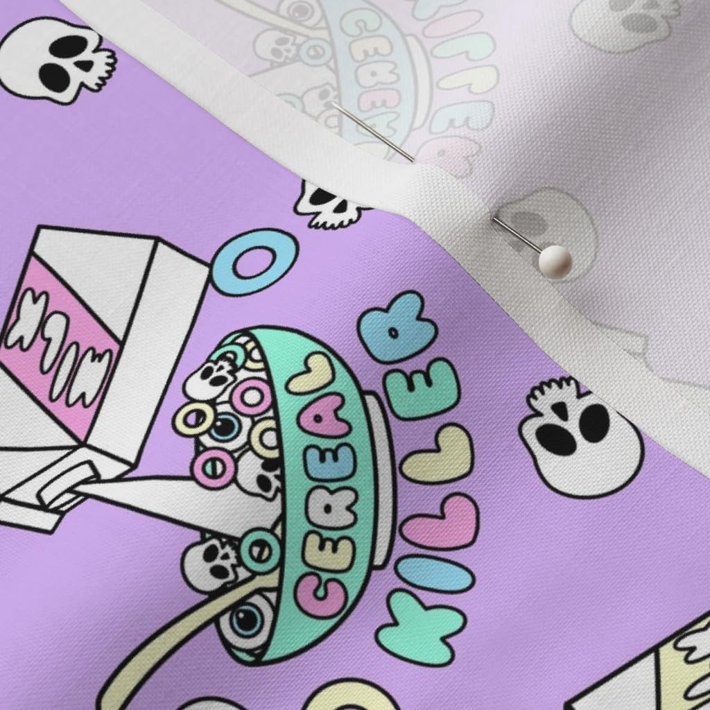 Spoonflower Fabric - Halloween Pastel Cute Purple Skulls Spooky October Breakfast Kawaii Printed on Petal Cotton Fabric Fat Quarter - Sewing Quilting Apparel Crafts Decor