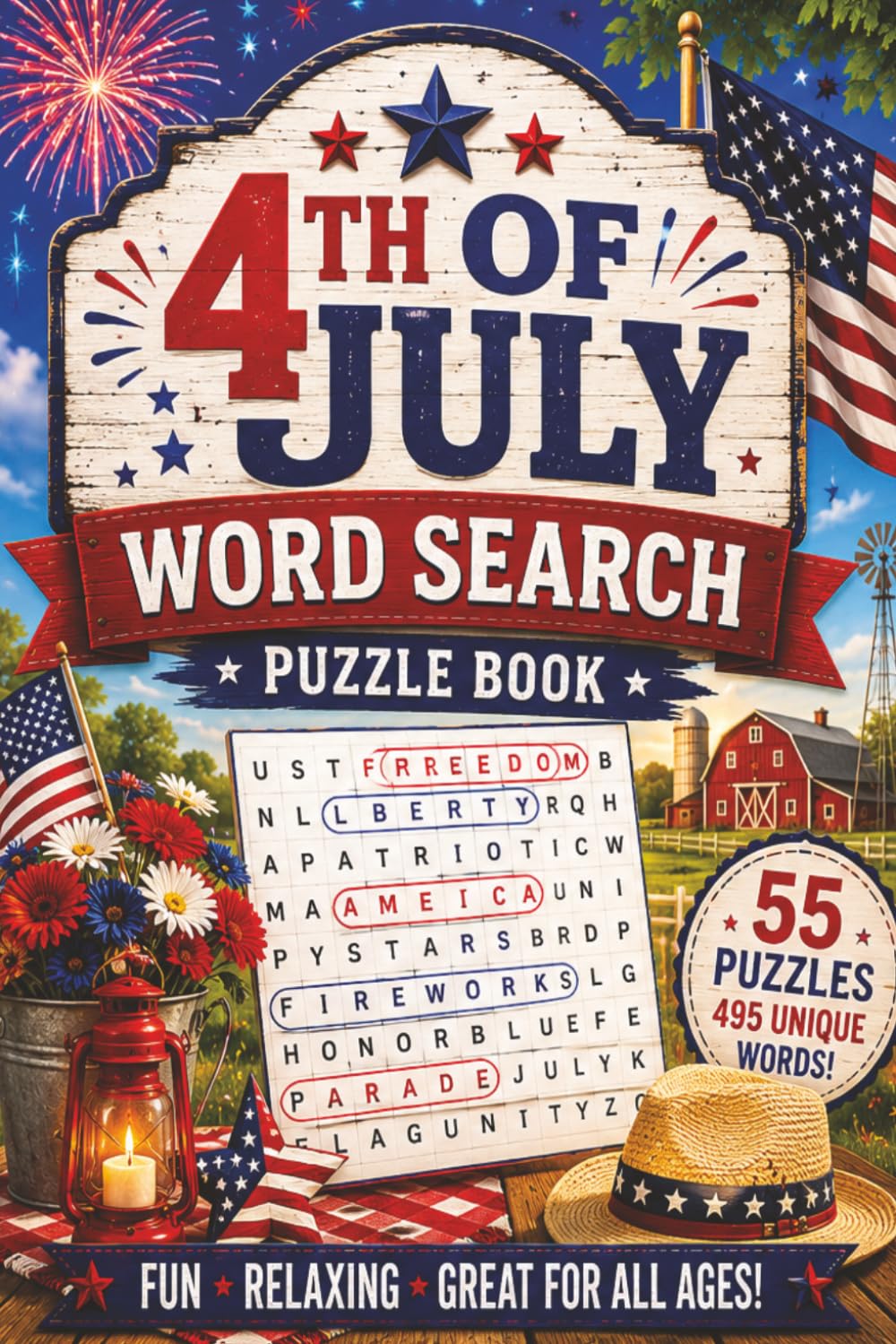 4th of July Word Search: Celebrate Independence Day with 55 Patriotic Puzzles Featuring Fireworks, Flags, Freedom, and American Traditions