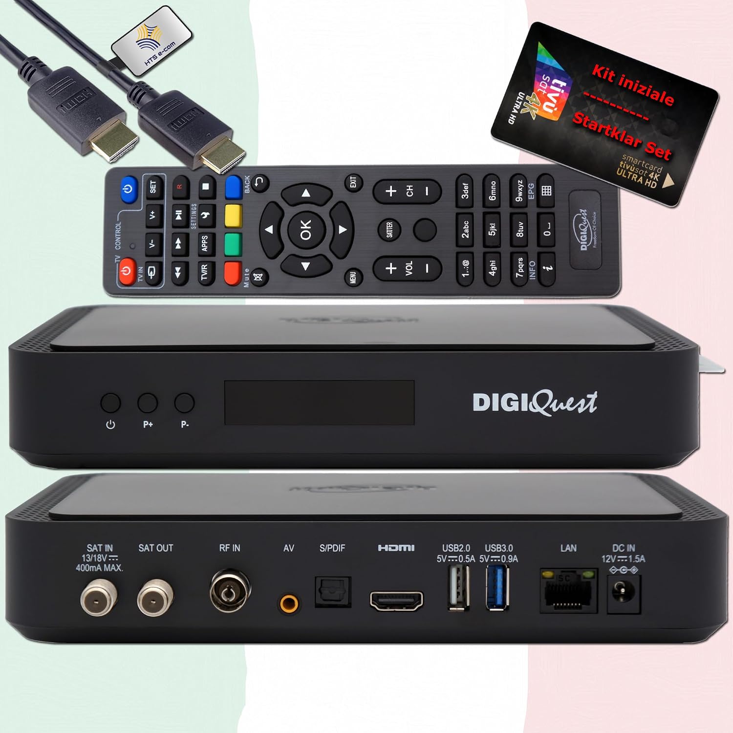 Davanti view of DigiQuest Q99 4K UHD Satellite Receiver.