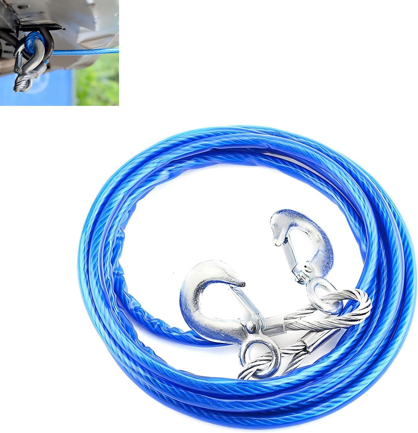 1/4 Inch x 13.12Ft Heavy Duty Steel Winch Cable, Emergency Trailer Tow Cable with Swivel Hook, Wear-Resistant Steel Wire Rope, Universal for Most Cars, Tow Truck, Wrecker, Crane (Blue)