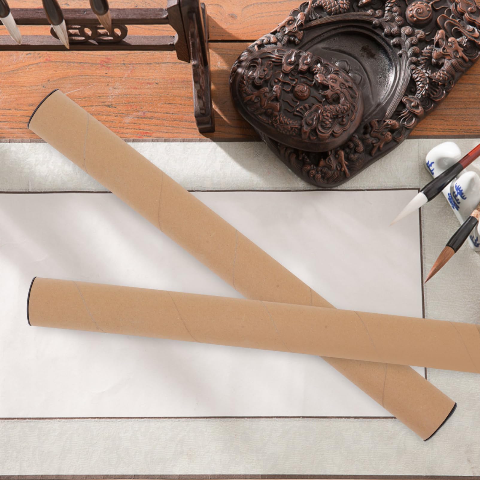 OUNONA 10 Pcs Tubes D'expédition en Papier pour Affiches Porte-affiche avec Bouchons en Plastique Stockage Pratique pour Cartes Plans et Rouleaux 50x5cm