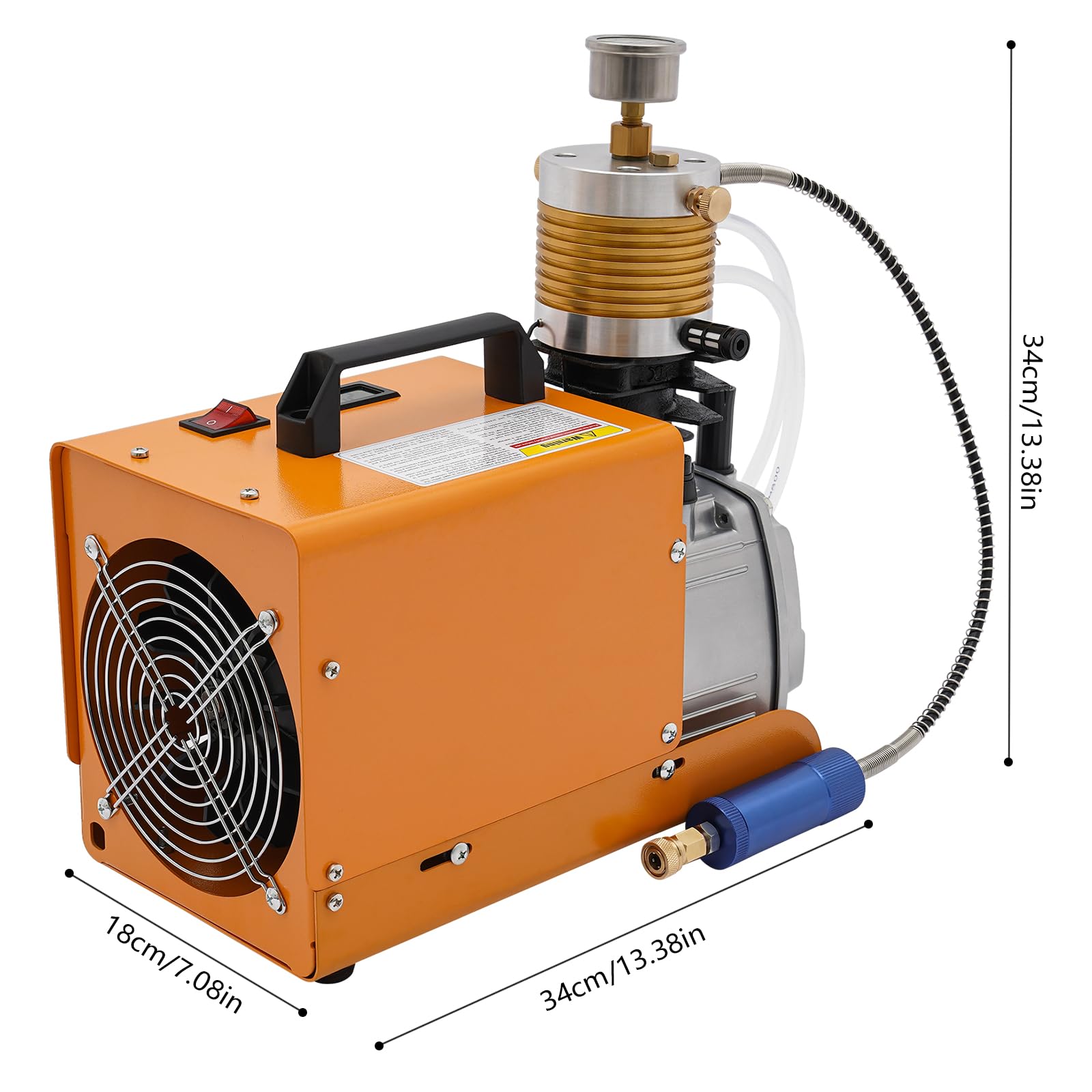 Sprężarka 300 bar, 1800 W, 2800 obr./min, 26,4 gal/min, wysokociśnieniowe pompy powietrza z manometrem, otworem do obserwacji oleju i wyświetlaczem temperatury, do narzędzi pneumatycznych, opon