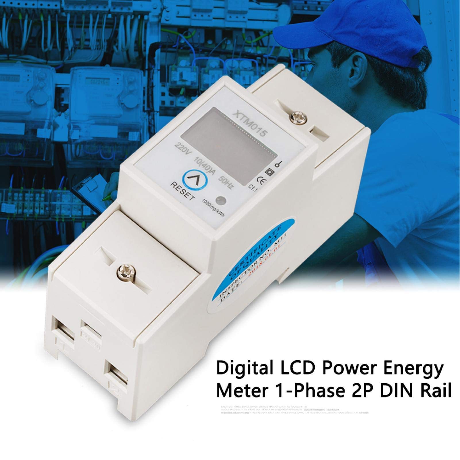Energiemeter 1 fase 2-draads DIN-rail elektronische energie-kWh teller 10 ( 40) A voor vaste installatie in binnenruimtes