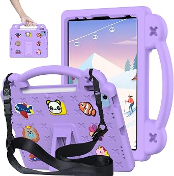 YRH Kids Case for iPad A18 2026 Gen 12 / for iPad A16 2025, with Strap Handle Stand, EVA Shockproof Cover for iPad 12th Generation 11, Purple