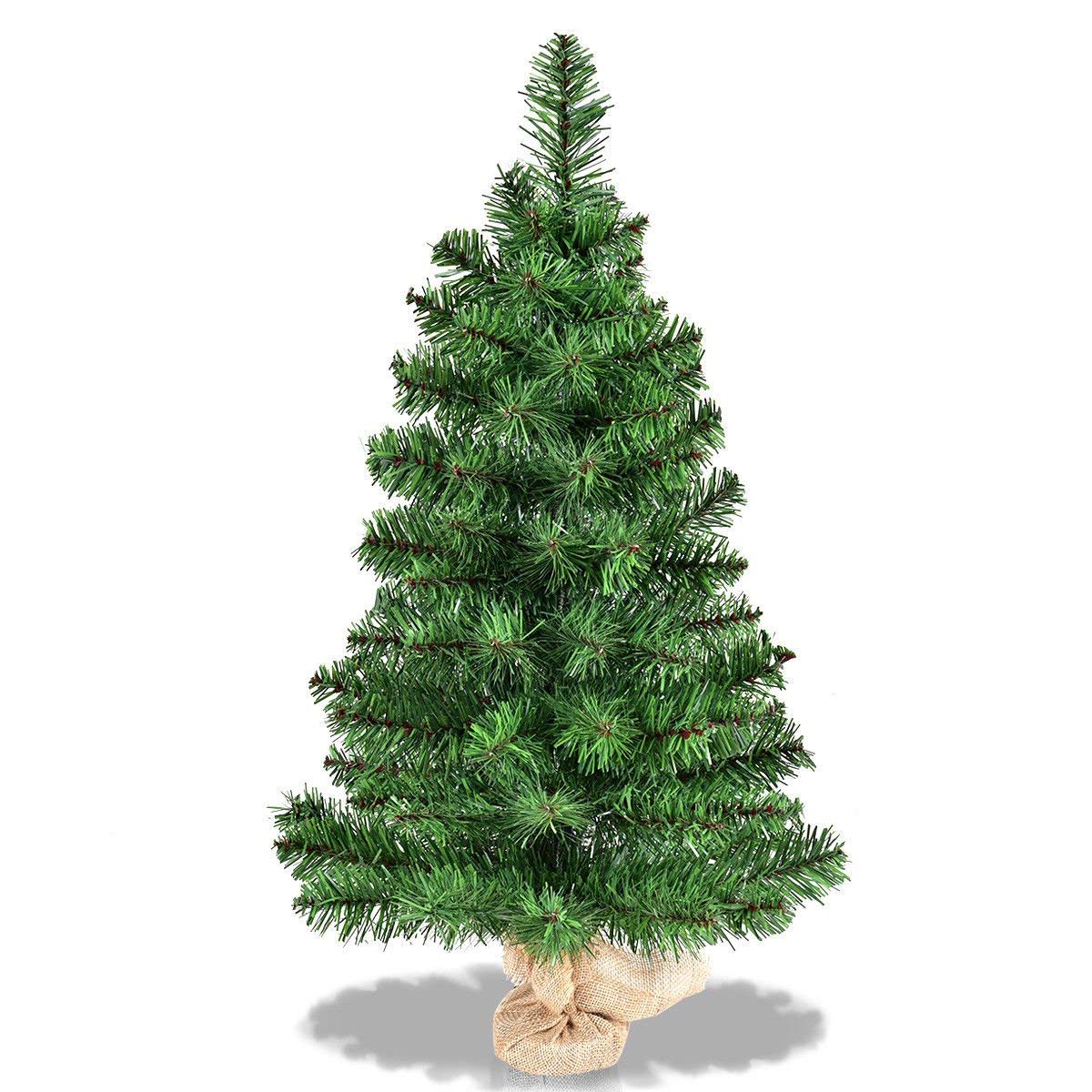2FT Artificial Tabletop Christmas Tree, Premium Spruce Christmas Tree with Burlap Base, Suitable for Kitchen, Table and Office, Green (2FT)