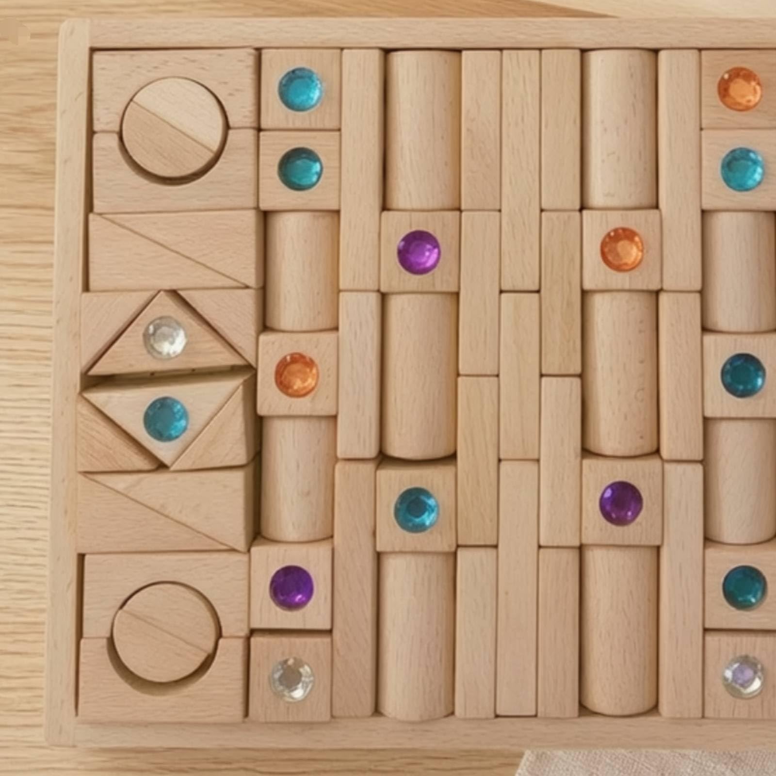 128 Pezzi Costruzioni in Legno con Gemme Educativo Blocchi di Legno con Gemme Acriliche Traslucidi Blocchi Impilabili per Scuola Scuola Dell'infanzia