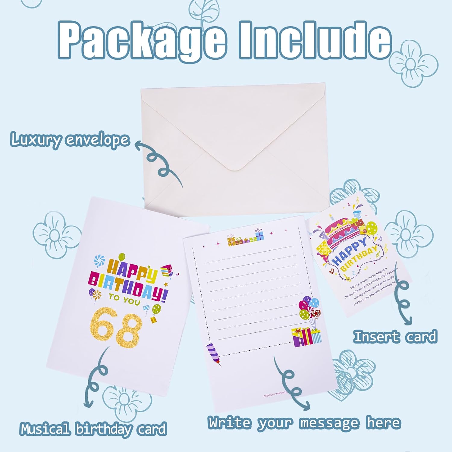 Gumry 68TH Musical Birthday PopUp Card, Blowable Colorful Light Candle 3D Cards with Song, Applause Cheers Sound, Greeting Cards Birthday Gifts Decorations for Women Men Turning 68 Years Old - Image 7