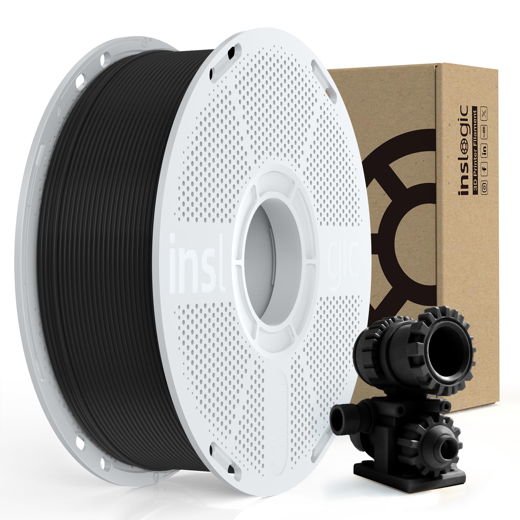 Inslogic Carbon Fiber Nylon Filament 1.75mm, Black PA6-CF 1kg Spool, High-Temp & Wear Resistant, High Strength & Rigidity 3D Filament for Functional