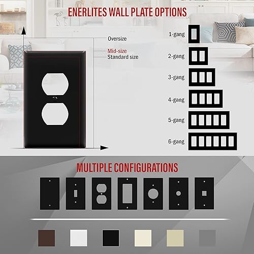Miniatura 132 de ENERLITES Placa de pared dúplex para toma de receptáculo, cubierta de toma de corriente eléctrica, acabado brillante, tamaño mediano de 1 banda