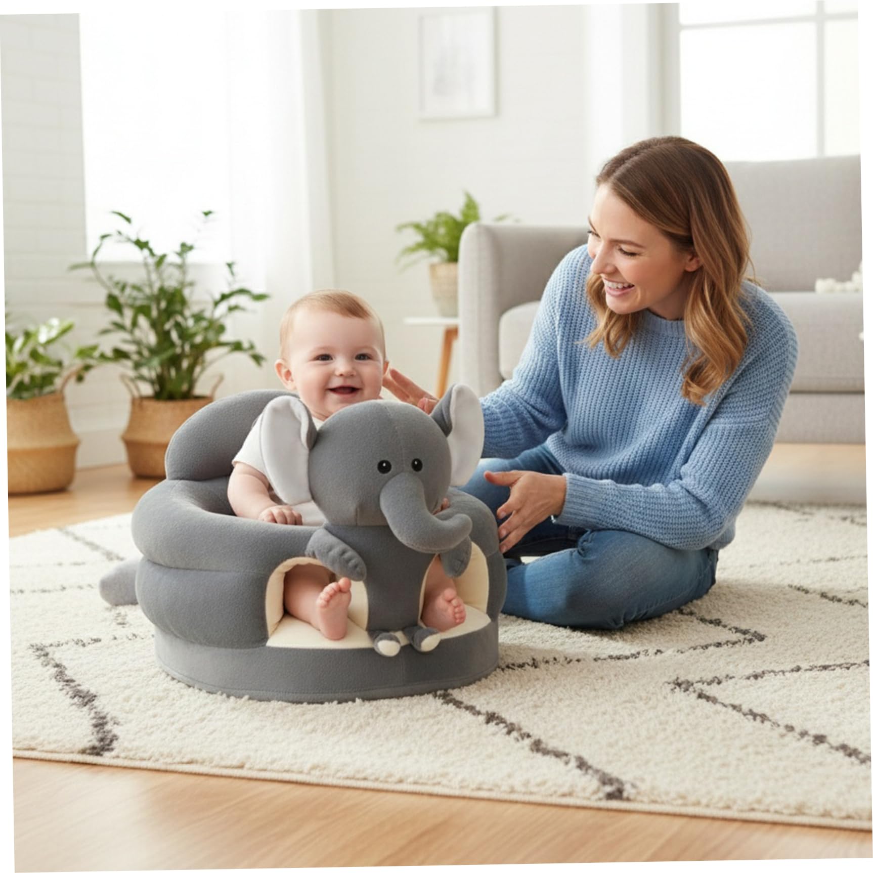 Sedia da Sit Up per Bambini, Simpatico Cartone Animato Elefante Grigio Sedia da Sit Up per Neonato Divano in Peluche per Camera da Letto, Soggiorno, Asilo Nido, Appartamento, Figürchen