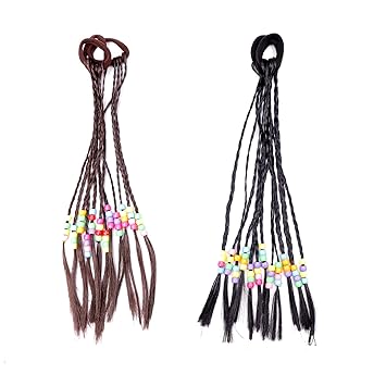 Shivarth Hair Extensions with Rubber Strands Strips Hair Strips Braided for Women Girls & Kids Fully Pony Extension Black & Brown Color Length -10-12 inch ( Pack of 6 )