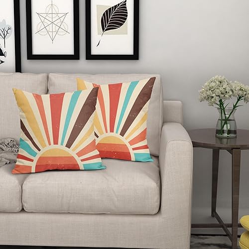 Miniatura 7 de Sweetshow Juego de 2 fundas de almohada bohemias de 20 x 20 pulgadas, modernas, abstractas, bohemias, con estampado de sol y puesta de sol,