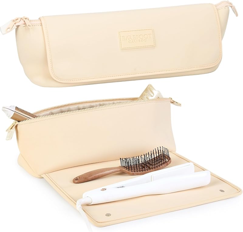 BAREFOOT CARIBOU Bolsa de Viagem para Ferramentas de Cabelo com Tapete Integrado, 43,18 cm x 13,97 cm x 12,7 cm, Ivory