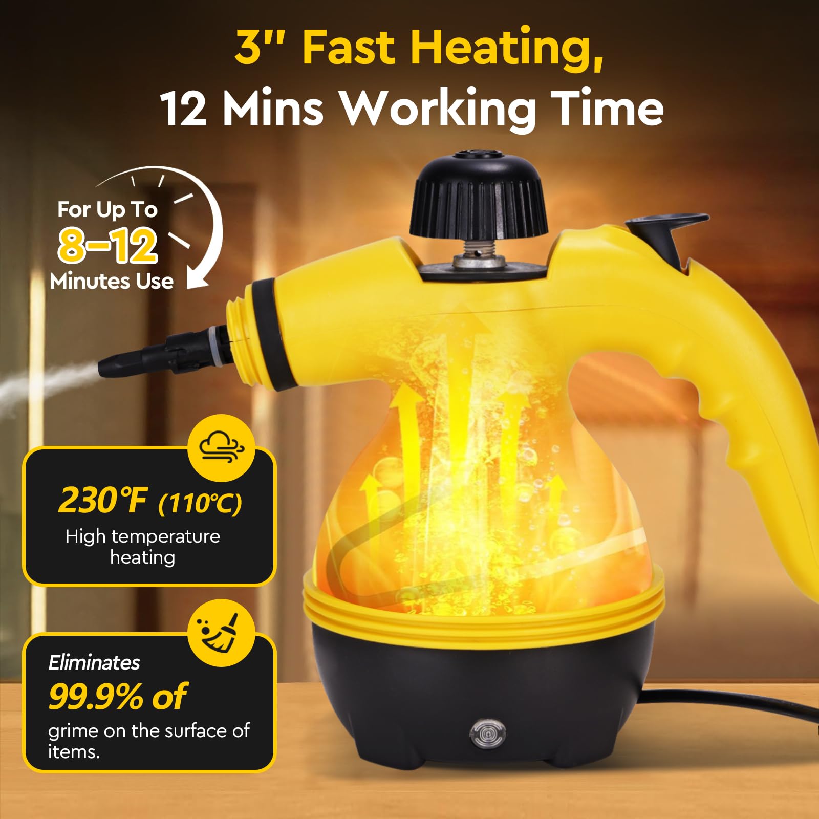 Steam Cleaner Pressurized Handheld Cleaner for Home with 9pcs Accessories, Multi-Surface and Powerful Home Use Steamer for Cleaning, Car, Kitchen, Bathroom, Shower, Window, Grime, Grease