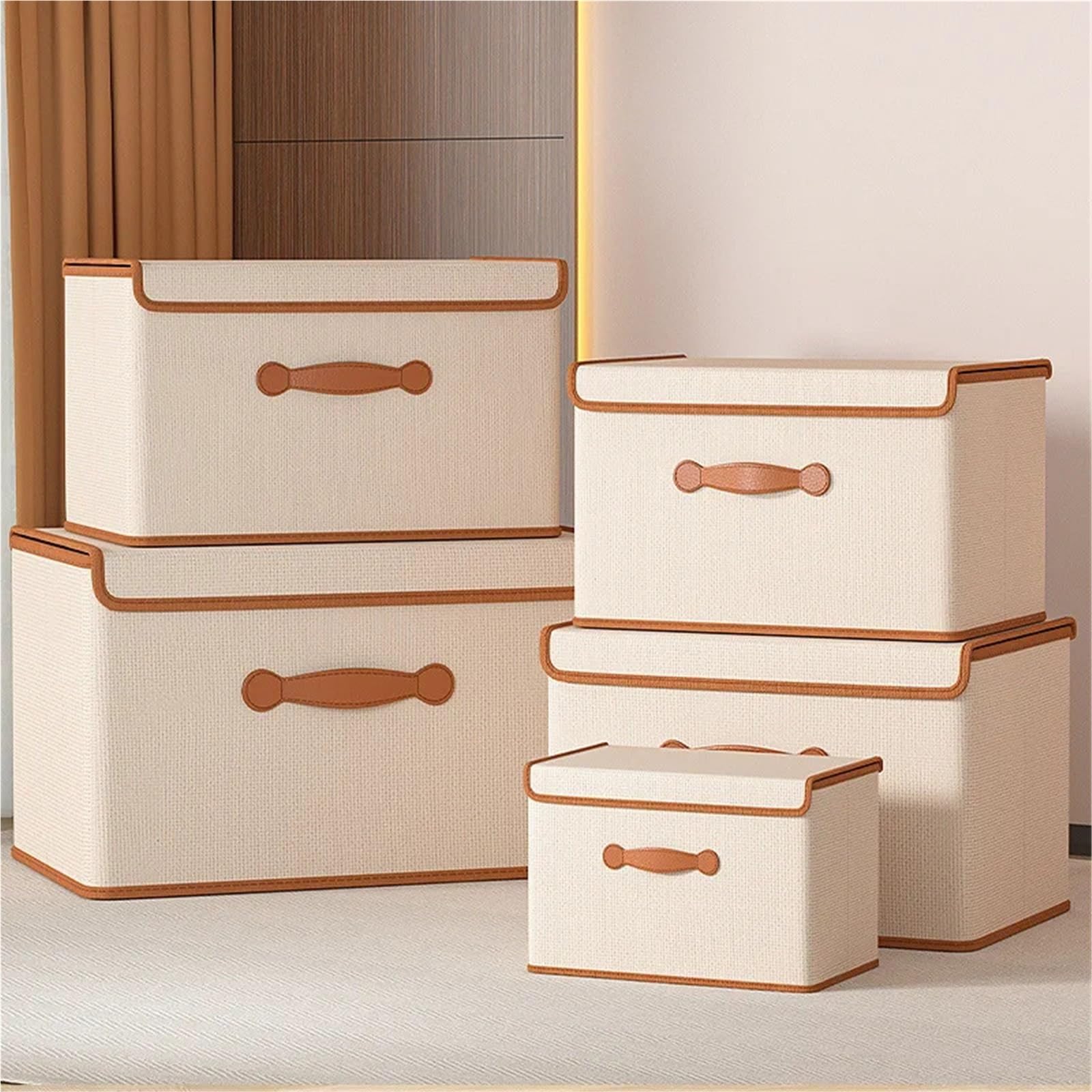 Scatola Porta Fumetti Scatola portaoggetti for vestiti con coperchio for uso domestico Scatola portaoggetti for coperte e vestiti in scatola(26L Beige)