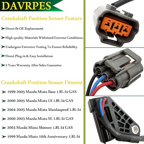 Miniatura 5 de ZL01-18-221 Sensor de posición del cigüeñal para Mazda Miata 1999-2005 Reemplazar # ZL0118221AJ5T27072PC390ZL01-18-221