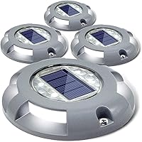 SIEDiNLAR Solar Deck Lights 4-Pack - Waterproof LED Driveway Markers, 20-Ton Crushproof, 24Hr Runtime for Pathways, Stairs & Gardens (Cool White)