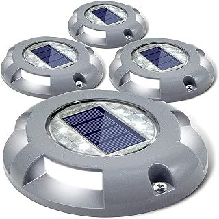 SIEDiNLAR Solar Deck Lights 4-Pack - Waterproof LED Driveway Markers, 20-Ton Crushproof, 24Hr Runtime for Pathways, Stairs & Gardens (Cool White)