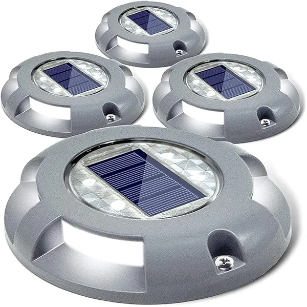 SIEDiNLAR Solar Deck Lights Driveway Dock LED Light Solar Powered Outdoor Waterproof Road Markers for Step Sidewalk Stair Garden Ground Pathway Yard 4 Pack (White)