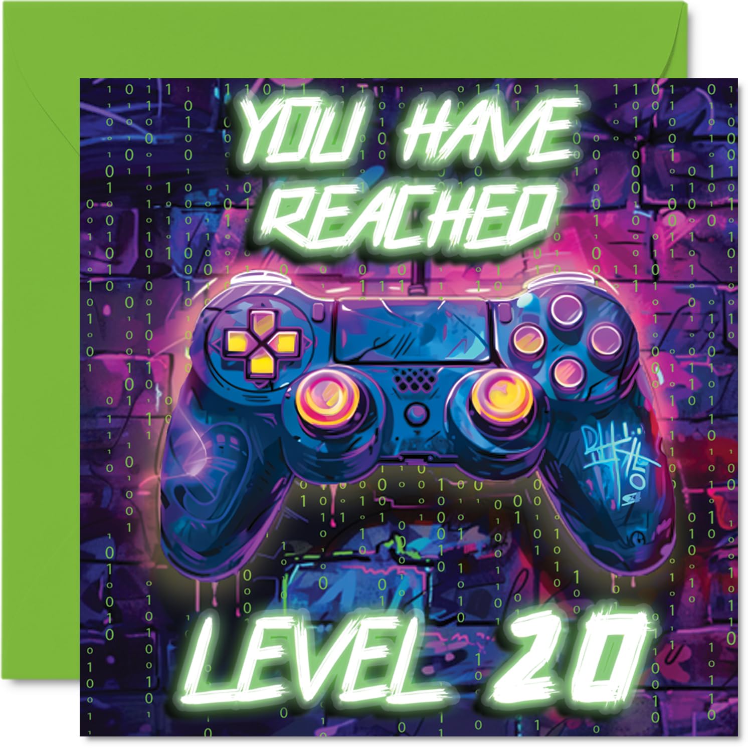 20th Birthday Cards for Men - Neon Video Gamer - Happy Birthday Card for 20 Year Old Man Cousin Friend Colleague Brother, 145mm Bday Greeting Cards
