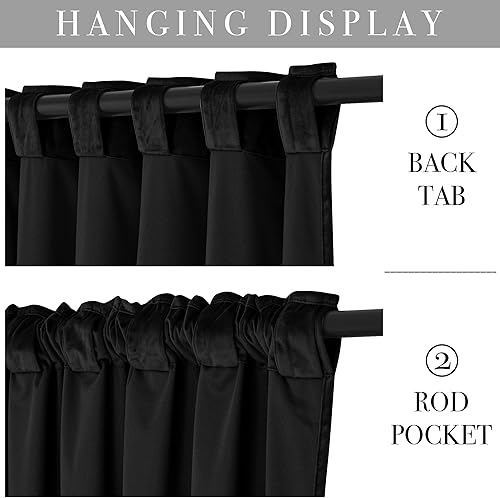 Miniatura 4 de KGORGE Cortinas de terciopelo negro de 84 pulgadas de largo, súper suaves, para oscurecer la habitación, cortinas aislantes térmicas para