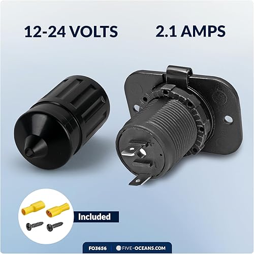 Miniatura 3 de Five Oceans Enchufe de alimentación USB de doble puerto impermeable marino, 12 voltios - 24 voltios, plástico ABS estabilizado UV, fácil