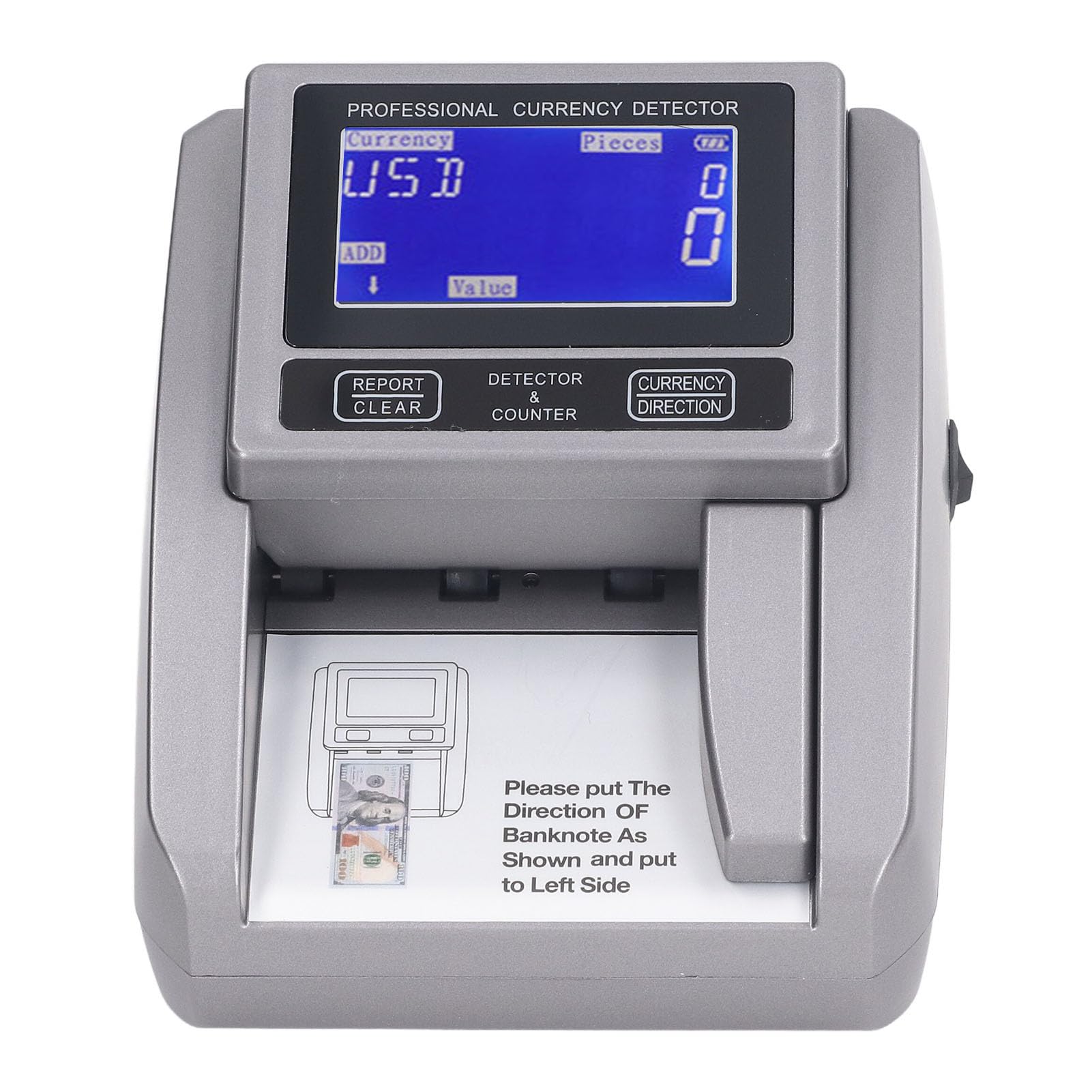 Money Detector Machine, HD LCD Display Denomination Bill Detector with MG, IR, MT Counterfeit Detection, Portable Handle Cash Checker for Small